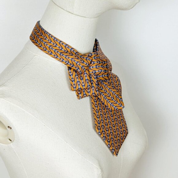 BNWT Ogsplosh Silk Ascot Scarf Unisex Size Short Orange Blue - Picture 3 of 5